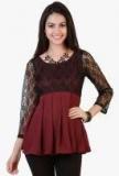 Belle Fille Maroon & Black Self Design Empire Top Women