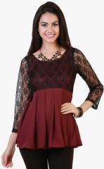 Belle Fille Maroon & Black Self Design Empire Top women