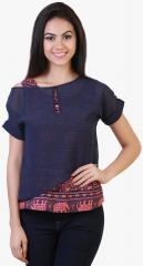 Belle Fille Navy Blue & Pink Printed Blouson Tops women