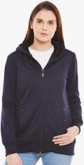 Belle Fille Navy Blue Solid Sweat Jacket women