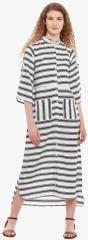 Belle Fille Off White Coloured Striped Maxi Dress women