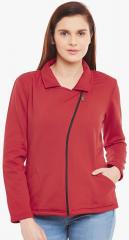 Belle Fille Red Solid Sweat Jacket women