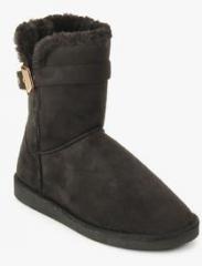 Carlton London Black Buckled Ankle Length Snug Boots women