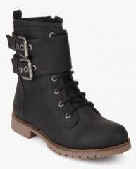 Carlton London Black Buckled Calf Length Boots women