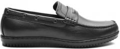 Carlton London Black Leather Semiformal Loafers men