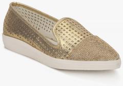 Carlton London Golden Lazer Cut Metallic Belly Shoes women