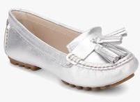 Clarks Evesham Rhythm Silver Metallic Tassel Moccasins women