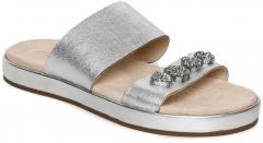 Clarks Silver Toned Embellished Leather Open Toe Flats women