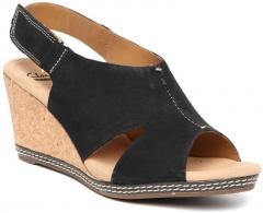 Clarks Women Black Solid Nubuck Leather Wedges