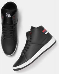 Crew Street Black Solid Mid Top Sneakers men