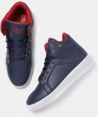 Crew Street Navy Blue Textured Mid Top Sneakers men