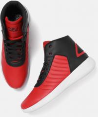 Crew Street Red & Black Colourblocked Mid Top Sneakers men