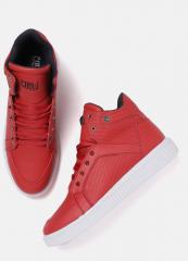 Crew Street Red Textured Mid Top Sneakers men