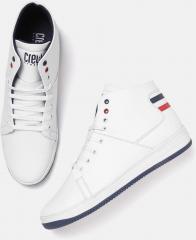 Crew Street White Solid Mid Top Sneakers men