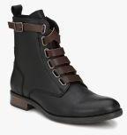 Delize Black Leather High Top Flat Boots Men