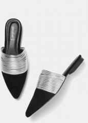 Dressberry Black & Silver Toned Striped Mules women