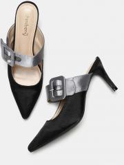 Dressberry Black Solid Heeled Mules women