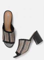 Dressberry Black Striped Heeled Mules women