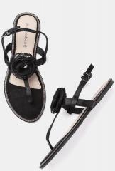 Dressberry Black Synthetic T Strap Flats women