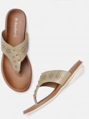 Dressberry Gold Toned Embellished T Strap Flats women