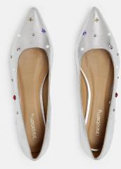 DressBerry Women Silver Toned Embellished Ballerinas