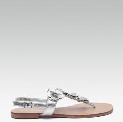 Dune London Silver Toned Floral Applique T Strap Flats women