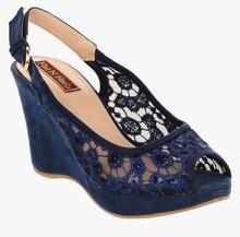 Flat N Heels Navy Blue Wedges women