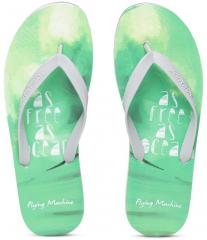 Flying Machine Men Grey & Green Printed Thong Flip Flops