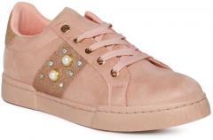 Ginger By Lifestyle Peach Coloured Embellished Sneakers women