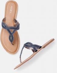 Imara Blue Embellished T Strap Flats women