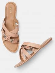 Imara Pink Embellished Open Toe Flats women