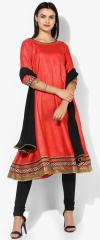 Imara Red & Black Solid Kurta with Churidar & Dupatta women