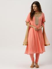 IMARA Women Pink Yoke Design Kurta with Churidar & Dupatta