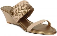 Inc 5 Beige & Gold Toned Woven Design Heels women