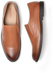 Invictus Tan Brown Perforated Semiformal Slip Ons men