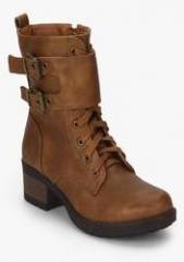 J Collection Brown Buckled Ankle Length Boots women