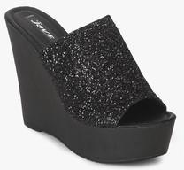 Jove Black Glitter Wedges women