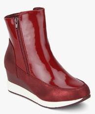 Jove Maroon Metallic Ankle Length Boots women