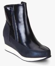 Jove Navy Blue Metallic Ankle Length Boots women