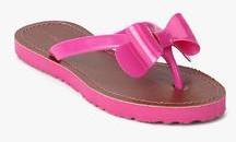 London Rebel Pink Bow Flip Flops women