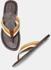 Mast & Harbour Orange & White Striped Thong Flip Flops men