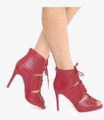 Mft Couture Red Lazer Cut Tie Up Stilettos women