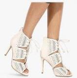 Mft Couture White Lazer Cut Tie Up Stilettos Women