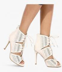 Mft Couture White Lazer Cut Tie Up Stilettos women