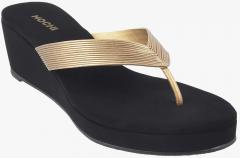 Mochi Gold Solid T Strap Flats women