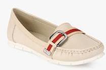 Pavers England Beige Buckled Moccasins women