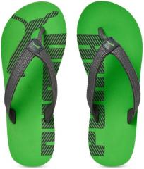 Puma Grey & Green Printed Thong Flip Flops girls