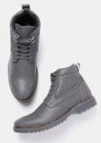 Roadster Men Grey Solid Solid Mid Top Flat Boots