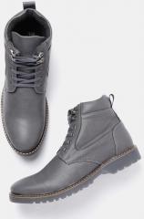 Roadster Men Grey Solid Solid Mid Top Flat Boots