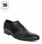 Ruosh Black Teo Textured Genuine Leather Oxfords Formal Shoes Men